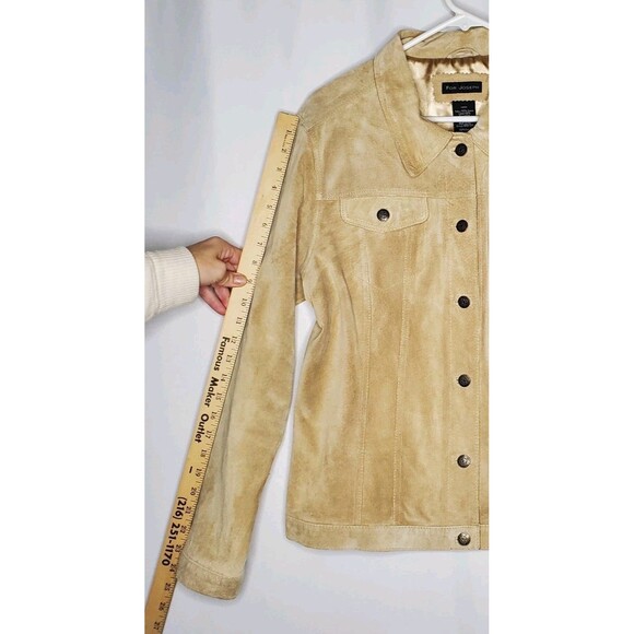 For Joseph Vtg Suede Trucker Jacket Women Large Beige Button Collar Lined - Picture 8 of 8